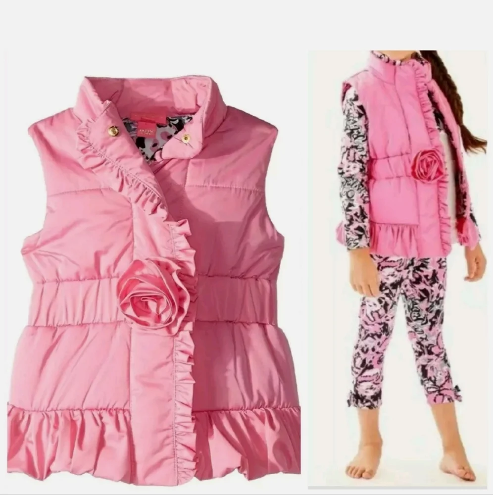 Lilly Pulitzer CAYLEE Pink Puffer Vest Rosette Ruffle  Snap Activewear Barbie - Picture 8 of 9